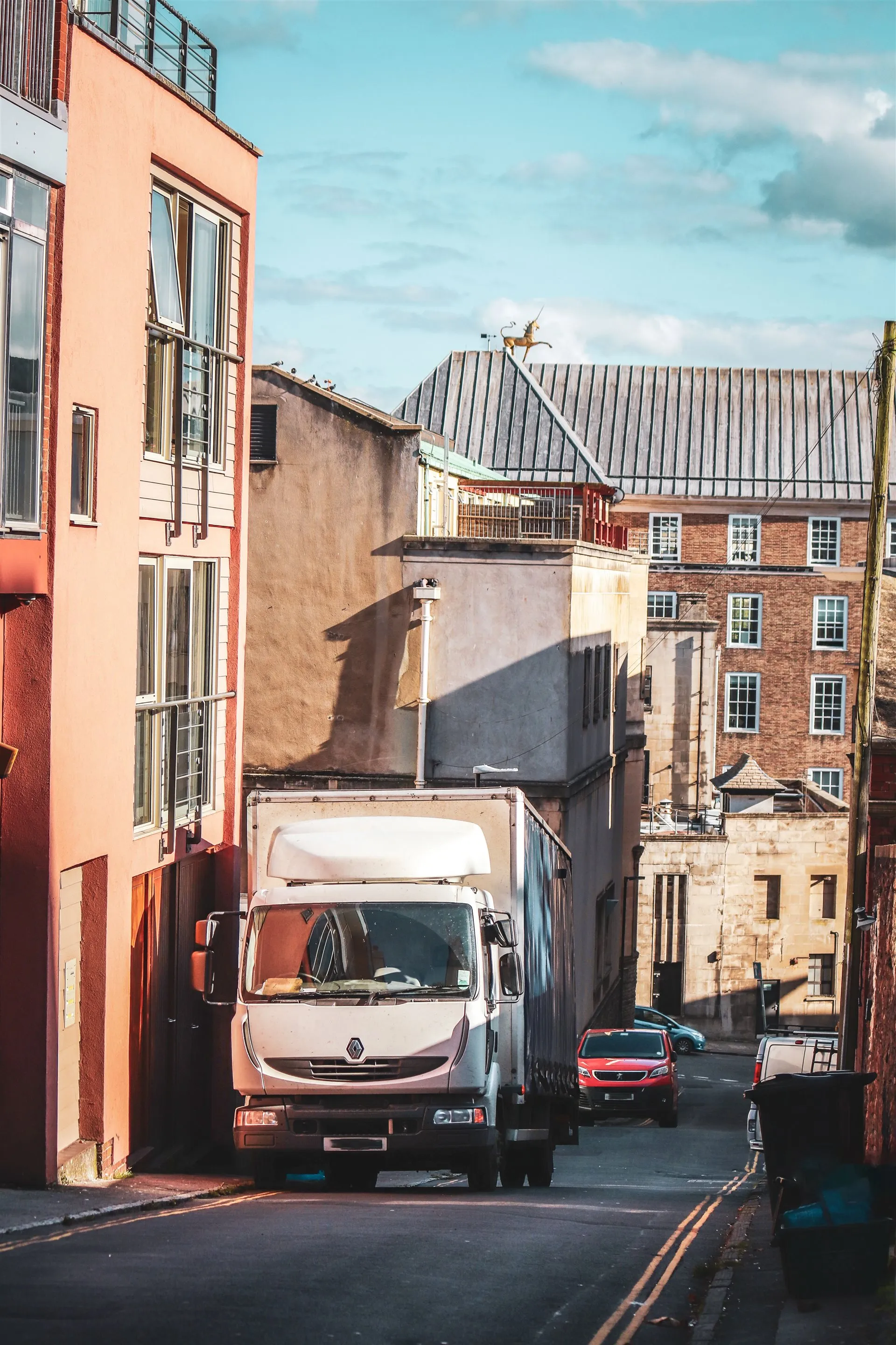 Two-axle rigid box truck on a UK street